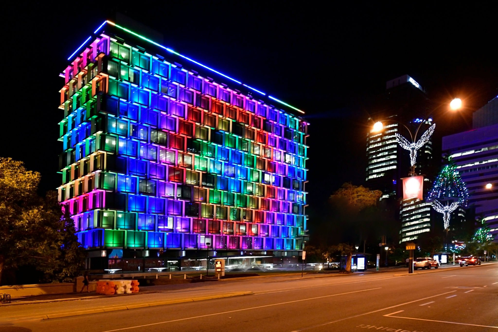 Perth, WA, Australia - November 30, 2017: Illuminated council house at Christmas time in the capital of Western Australia